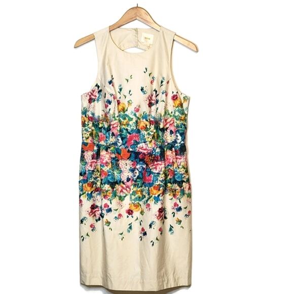 Anthropologie Maeve Floral Sleeveless Ivory Sheath Dress Size 12 - Picture 2 of 16